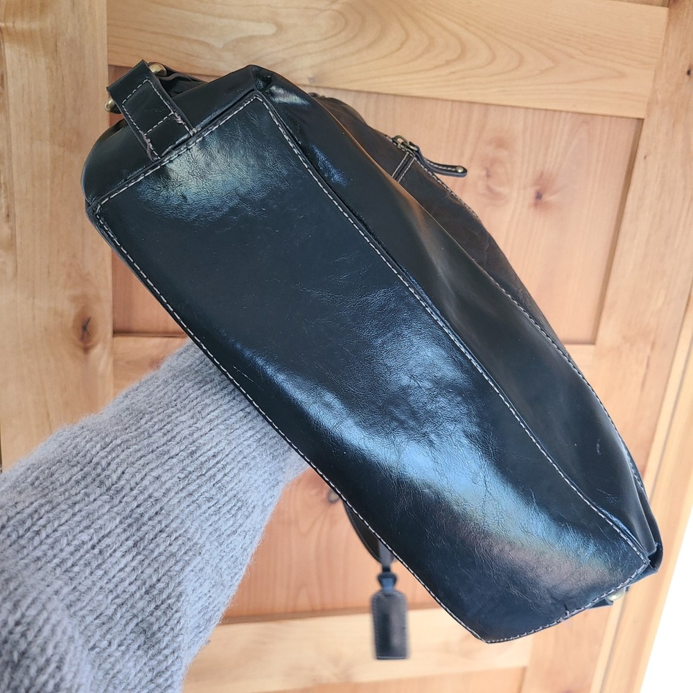 Tignanello Black Leather Shoulder Bag‎ Minimalist Retro 90s Classic Logo Charm - Picture 8 of 11